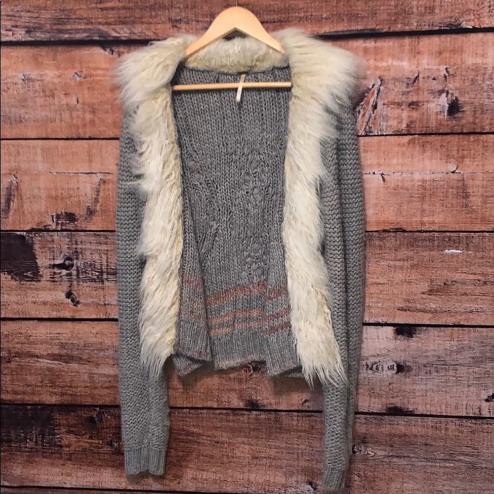Free People Cardigan with Fur Trim